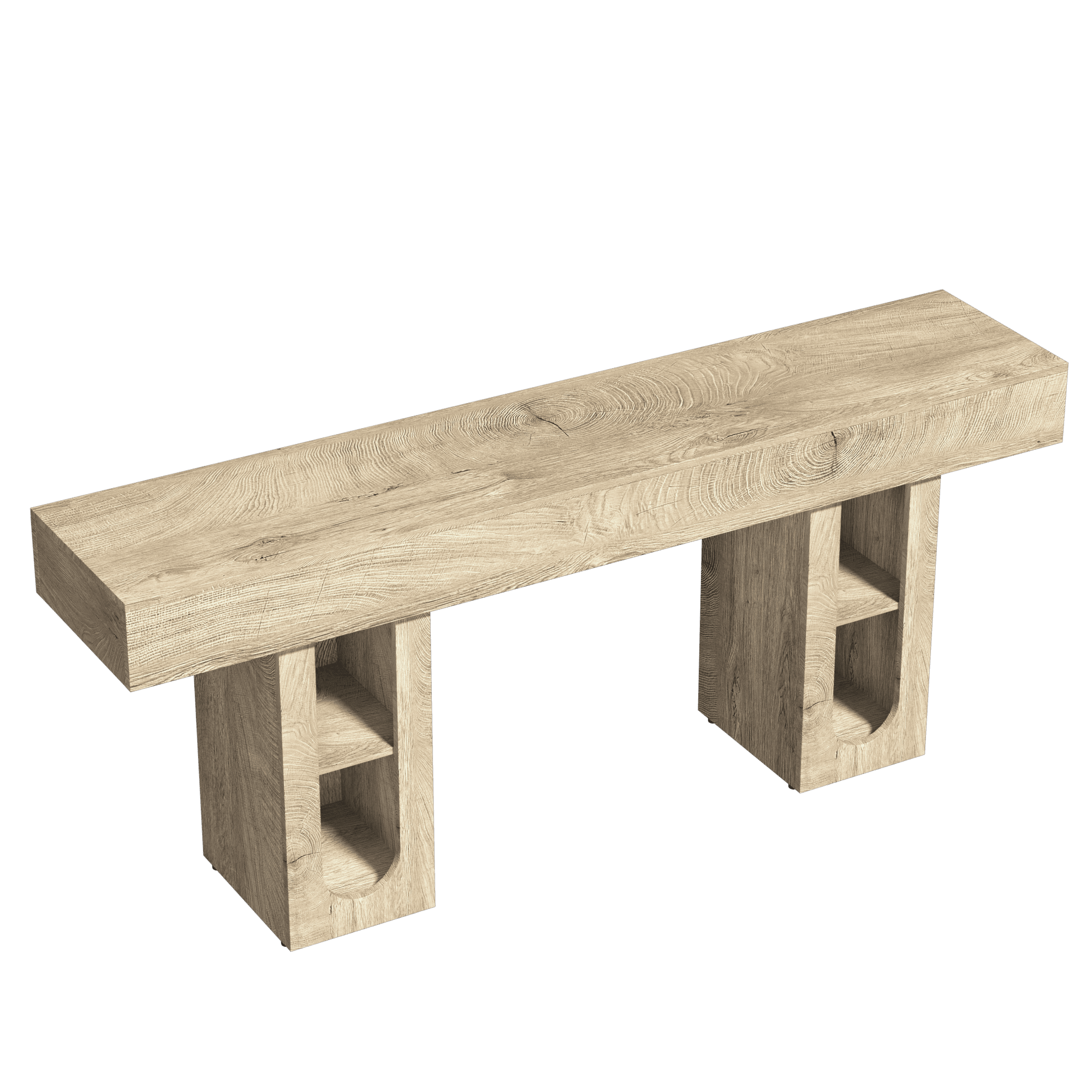 Mintazer 63" Modern U-Shaped Console Table with Charge Station, Entryway Table with Storage Shelves, Sofa Table for Entryway Hallway Living Room, Natural