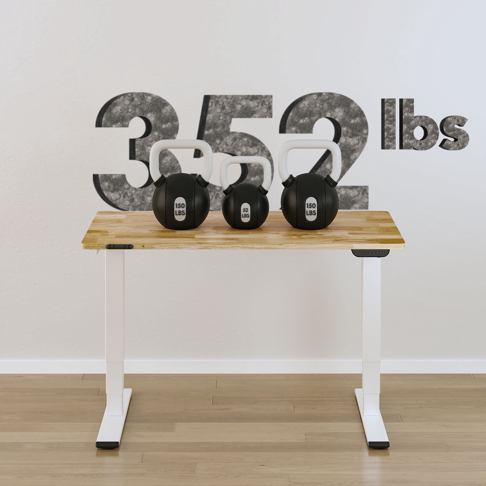 FLEXISPOT E6 48"x24" Dual Motors 3-Stage Standing Desk Solid Wood Home Office Height Adjustable Desk with Wheels, Solid Rubber Wood Desktop and White Frame