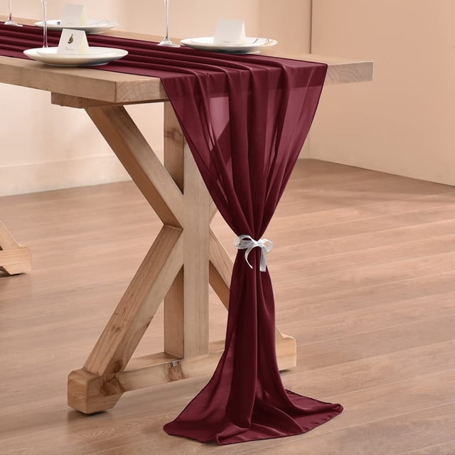 Chiffon Table Runner 28.4x120.1 Inches Sheer Wedding Runner Romantic Rustic Table Runner for Wedding Party Baby Shower Decorations,Burgundy