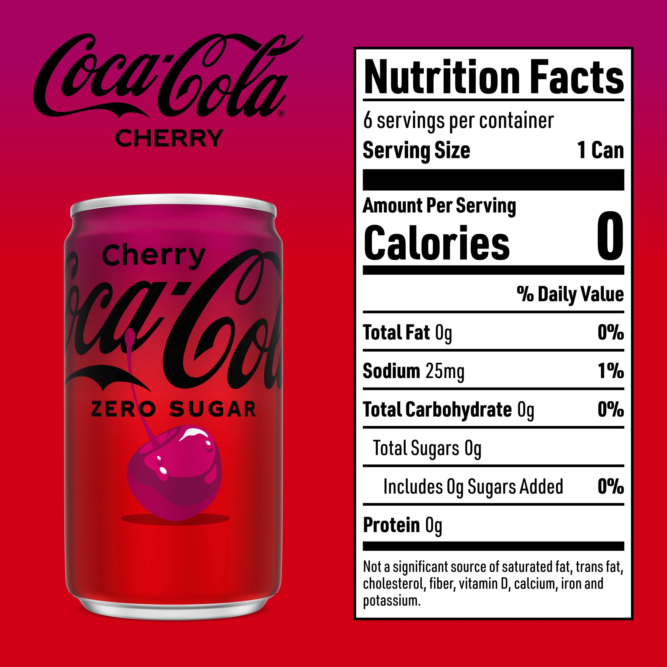 Coca-Cola Zero Sugar Cherry Soda Pop Mini Cans, 7.5 fl oz, 6 Pack