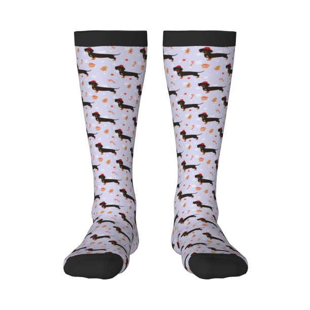 Fotbe Dachshund Dog Puppy Calcetas Divertidas Estampadas para Hombre y Mujer, Calcetas de Algodón hasta la Rodilla para Caminar, Correr, Enfermería y Embarazo