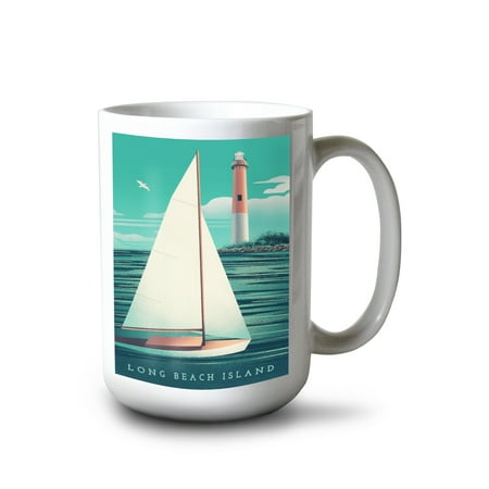 

Lantern Press 15 fl oz Ceramic Mug Long Beach Island New Jersey Beaming Lighthouse Collection Lighthouse at Night Contour Dishwasher & Microwave Safe