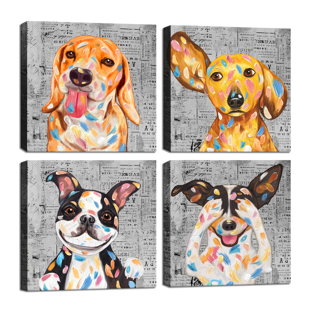 Funny Dog Painting Wall Art Cute Puppy Animal Pictures Wall Decor Print