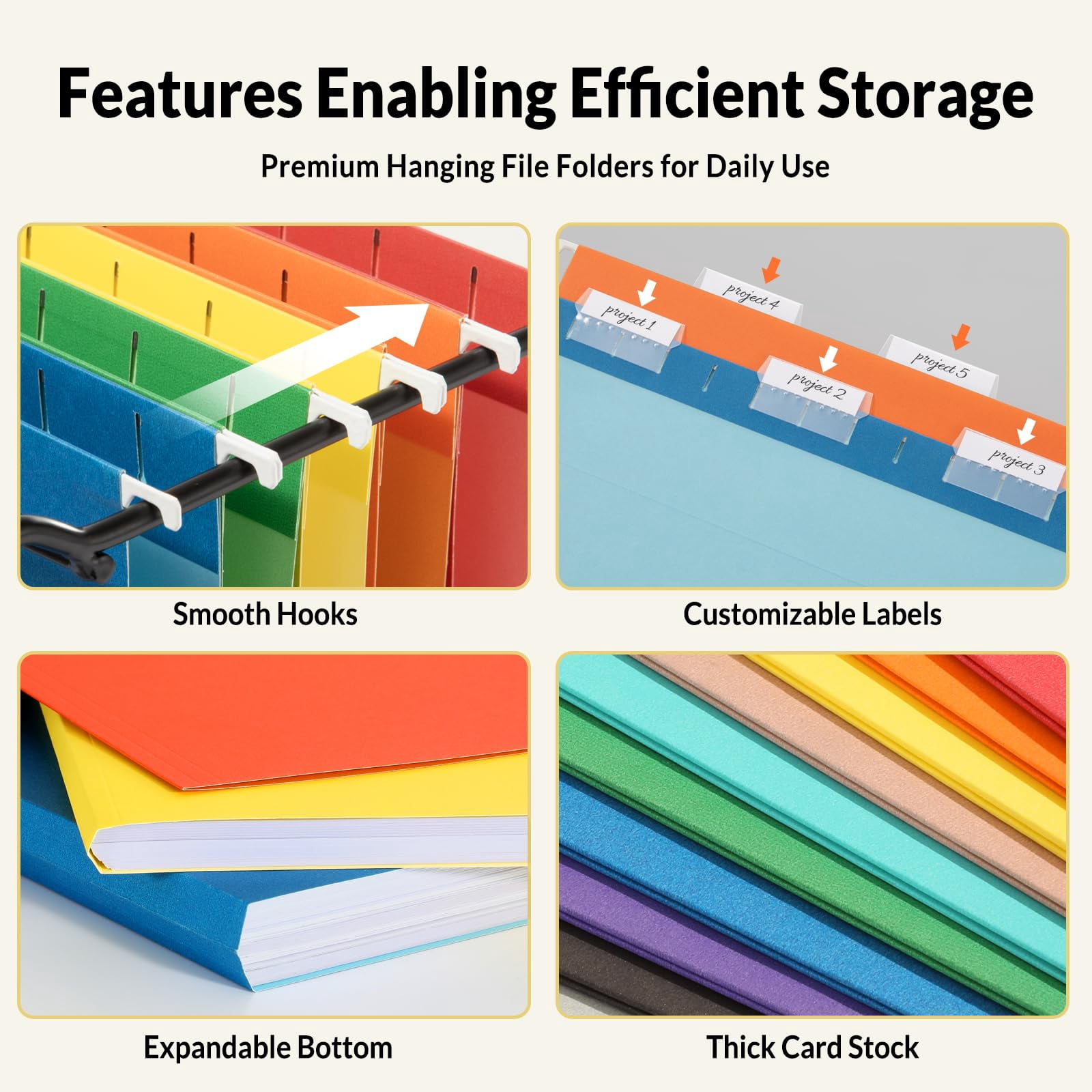 Hanging File Folders  50 Pack Letter Size With 1/5-cut Tabs Stay Organized For Your Home And Office Bulk Documents Paper 10 Assorted Colors