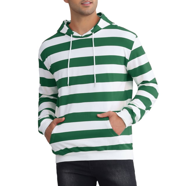 SUÉTER DE HOMBRE INSPIRE CHIC Sudaderas con Rayas con Bolsillo Frontal y Capucha con Cordón de Manga Larga 2XL Verde Blanco