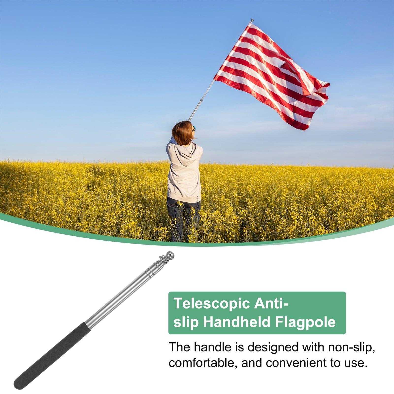 Uxcell 4-Pack 5.25Ft/1.6M Telescopic Flag Pole with Clips Black