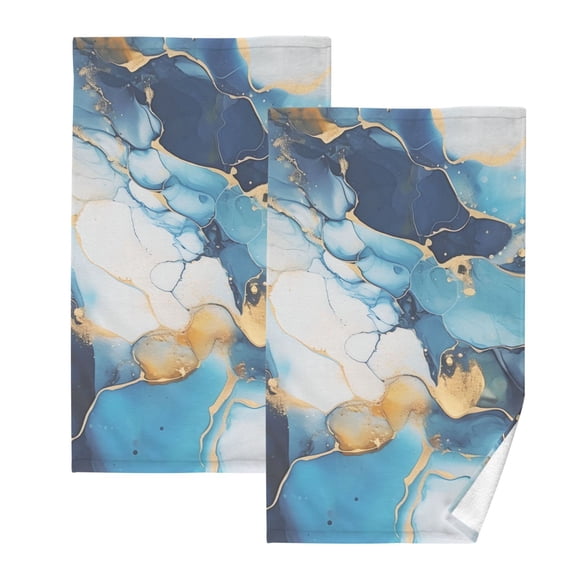 2 Pcs Hand Towel Set Navy Blue Sapphire Marble Cotton Absorbent Soft Face Towels Bath Towels for Bathroom Kitchen Shower Hotel Decor 16"x28"