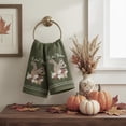 thumbnail image 2 of Serafina Home Autumn Fall Fingertip Towels for Bathroom – Set of 2 Forest Olive Green 100% Cotton with Embroidered “Let’s Gather” Squirrel Design – 12" x 18" Decorative Bath & Kitchen Towels, 2 of 6