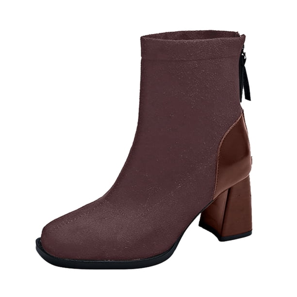 NECHOLOGY Botas Mujer Zapatos Botines para mujer Botas de ante de tacón medio con punta cuadrada y tacón cuadrado para mujer, botines antideslizantes con cremallera en la espalda (Brown, 9)