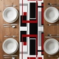 thumbnail image 6 of Red Black Geometric Table Runner - 36 Inch Long, Kitchen Dining Table Runner Dresser Scarves, Contemporary Gray Abstract Stripes Farmhouse Decor for Coffee Tables Wedding Party Banquet, 6 of 8