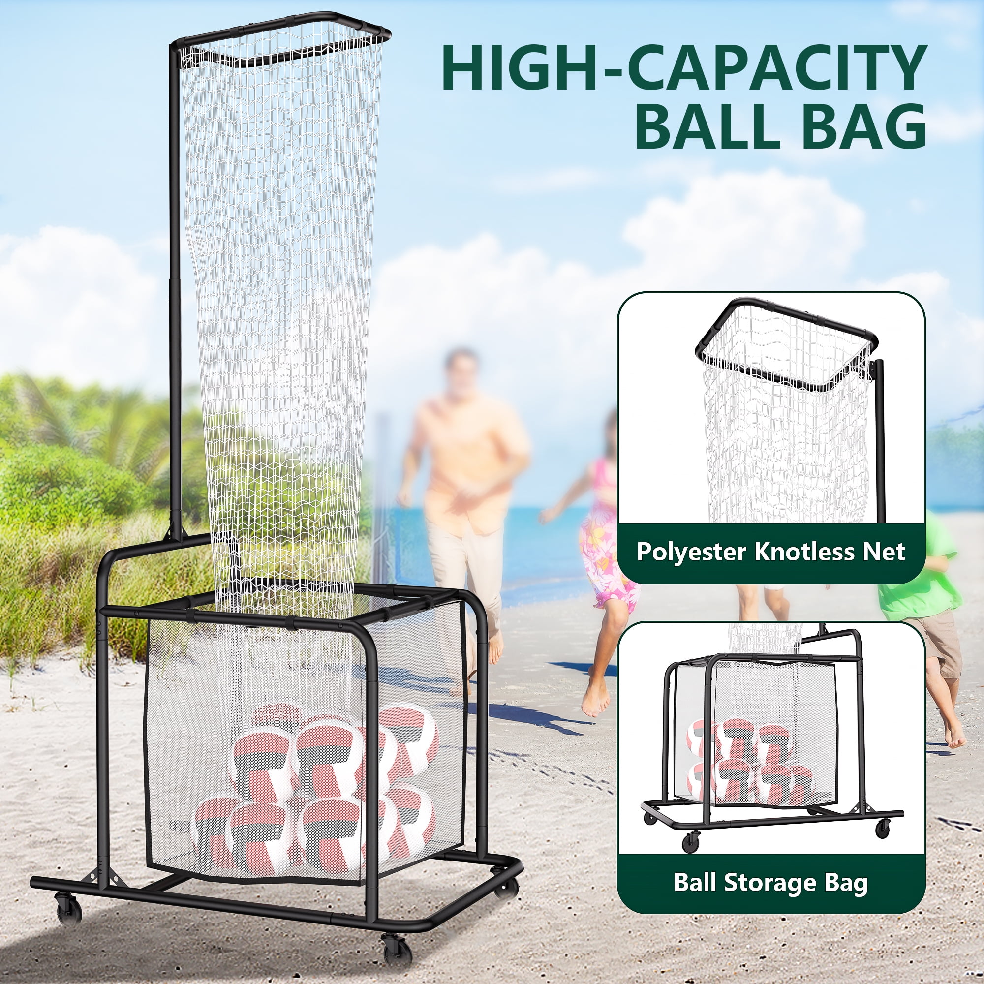 HOHYN Volleyball Setter Training Net 5 Height & 5 Angle Adjustments, Volleyball Setter Training Gear with Aim Cloth Storage Bag 4 Wheels & Sandbag, Setting Trainer for Indoor Outdoor