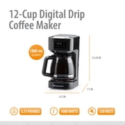 Toastmaster 12-Cup Digital Touchscreen Drip Coffee Maker - Programmable Automatic Coffee Machine - Kitchen Appliance with Keep Warm Setting