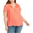 thumbnail image 2 of Style & Co. Womens Solid Pullover Blouse, Orange, Plus Size, 0X, 2 of 2