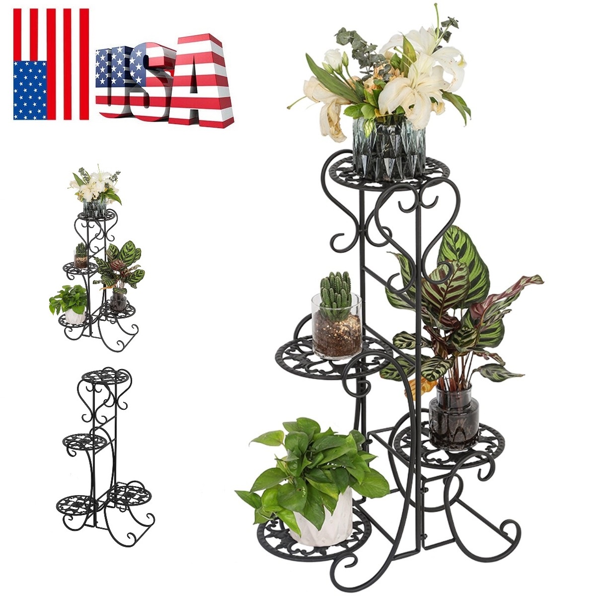Goorabbit Outside Garden Shelf,4 Tier Multicolor Wrought Iron Plant