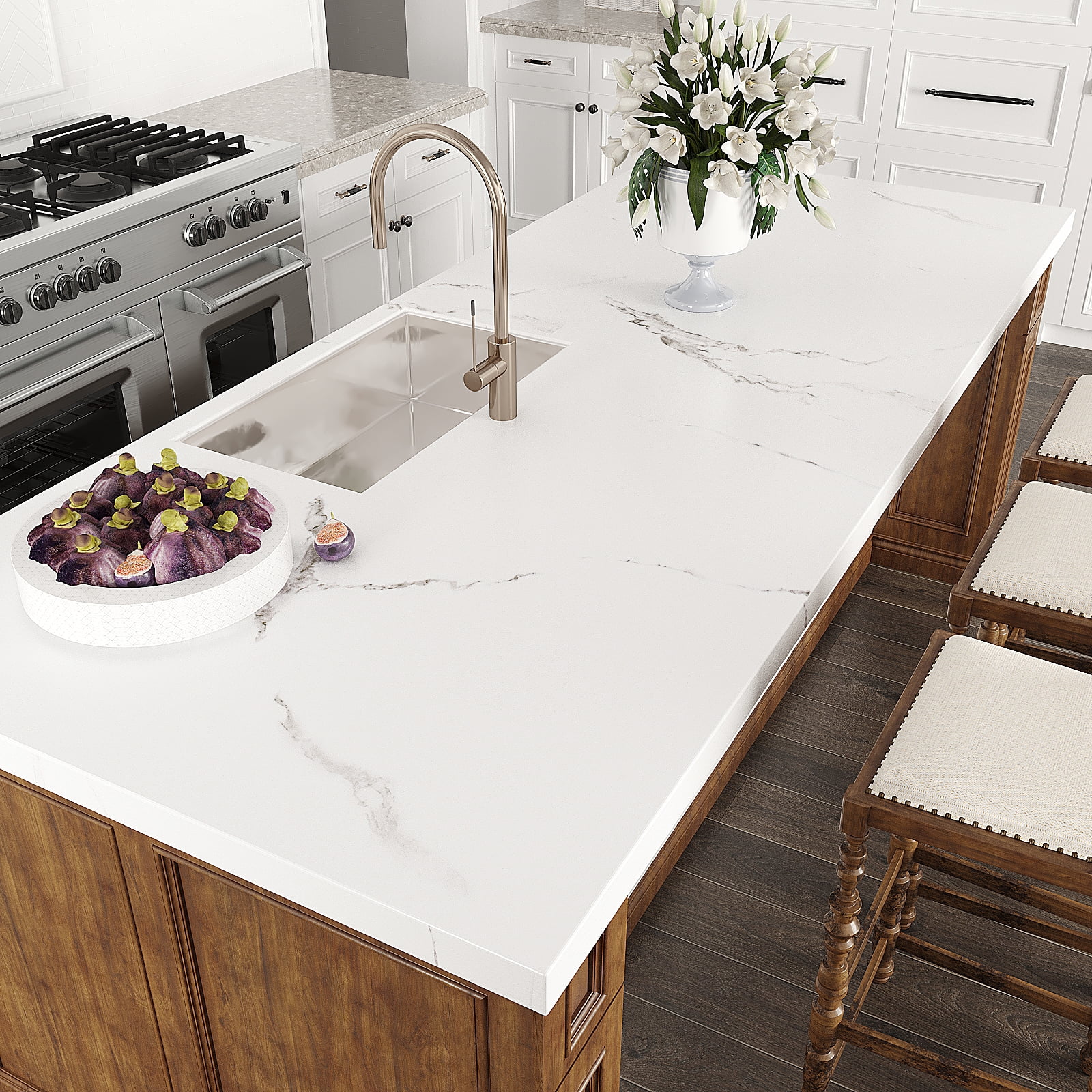 VEELIKE Matte White Marble Contact Paper for Countertops Peel and Stick Self Adhesive Kitchen Counter Top Contact Paper Marble Vinyl Wallpaper for Bathroom Walls Cabinets Table Desk 15.7''x354''