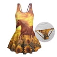 thumbnail image 6 of Uourmeti Girls' One Piece Skirted Swim Dress - Running Horse & Sunflower Field Print | Quick Dry, Stretchy Beach Swimwear for Summer Vacation & Pool Days, 6 of 8