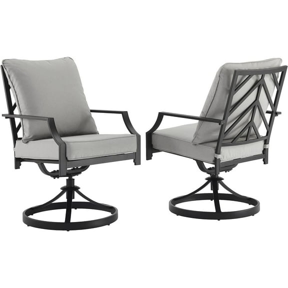 HomeStock Modern Muse Outdoor Metal Dining Swivel Chairs, Set of 2, Matte Black with Gray Cushions, 22.75 x 28.25 x 35.25 in, Weather-Proof Steel Construction, Modern Outdoor Swivel Chairs