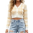 thumbnail image 2 of Xdegoge Cropped Cardigan for Women V Neck Button Down Plaid Knitwear Long Sleeve Y2K Preppy Knit Cute Fall Spring Fashion Tops, 2 of 7