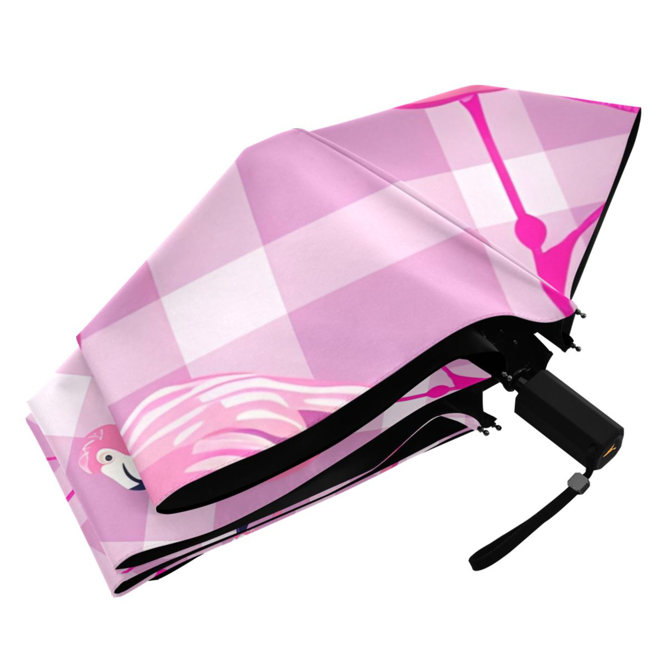Standing Flamingos All Weather Umbrella Triple Folding Parasol 6 Ribs UV Protection Portable