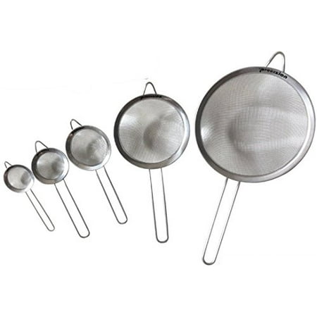 Stainless Steel Fine Mesh Micro-Perforated Strainers Set of 5 All Purpose Wire Colander Sieve for Superior Baking and Cooking Preparation (5 (Best Strainer For Kefir)