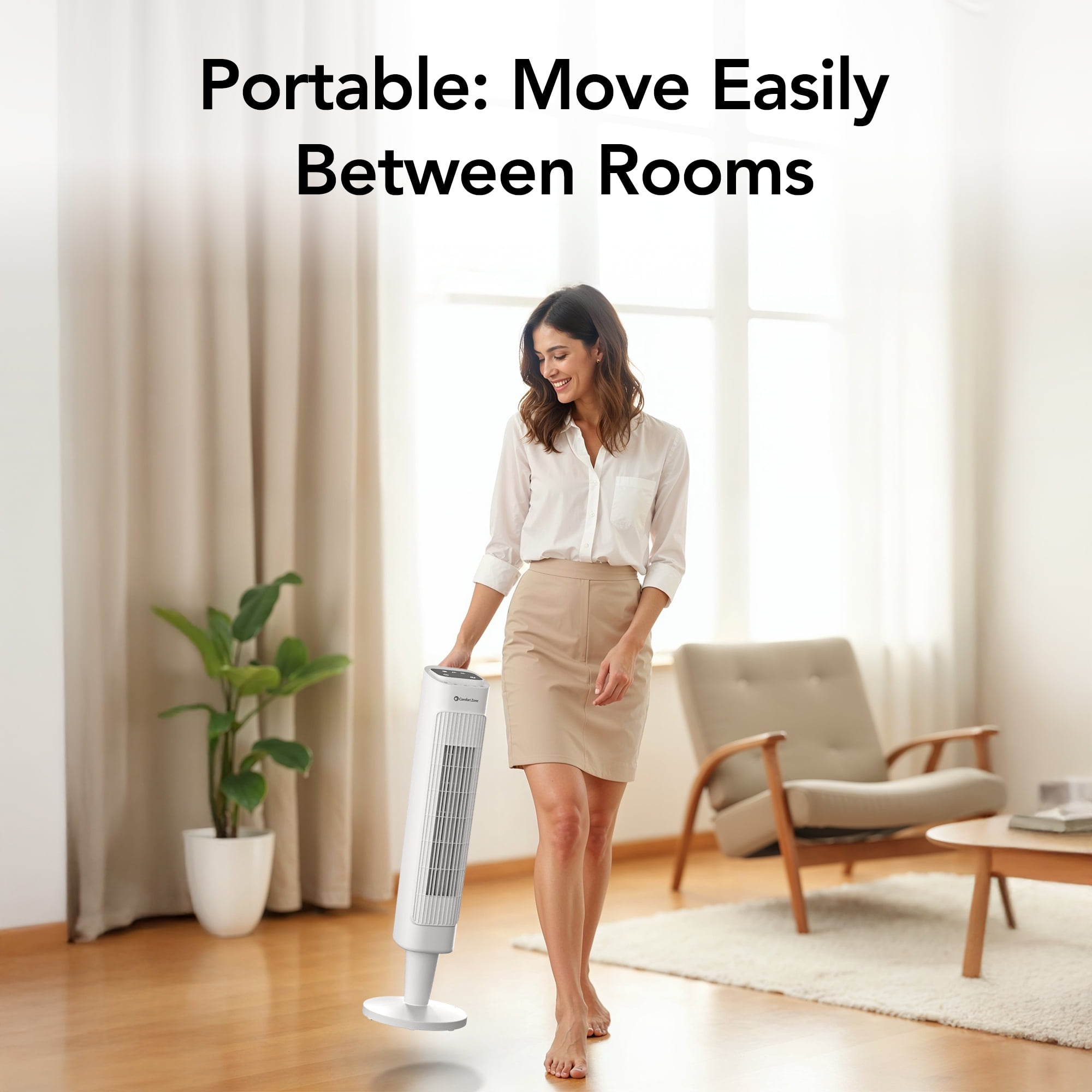 Comfort Zone 36” Tower Fan with Remote Control and Timer, White