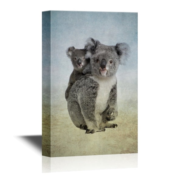 wall26 - Wild Animal Canvas Wall Art - Mother Koala and Baby Koala - Gallery Wrap Modern Home Art | Ready to Hang - 24x36 inches