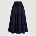 thumbnail image 2 of Women's Flowy Long Skirt Elastic High Waist Retro Pleated A-Line Flared Maxi Skirts Beach Vacation Outfits, 2 of 5