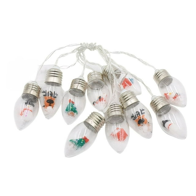 Christmas Bulb String Lights Decorations Christmas Tree Snowman Elk Santa Battery Operated Powerd 4.9 FT 10 LED Twinkle Indoor Outdoor Window Decor