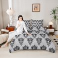 thumbnail image 4 of Feelyou Damask Flower Print Full Size Comforter Sets, Bohemian Bat Skull Bedding Comforter Set, Mid Century Fashion Reversible Bedding Sets, Super Cozy Room Decor, 3pcs, 4 of 8