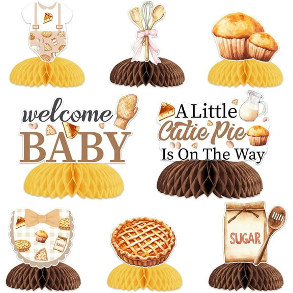 Balterever 8PCS a Little Cutie Pie is On the Way Baby Shower Honeycomb Centerpieces Cutie Pie Baby Shower Decorations Sweet as Pie Baby Shower Table Decorations for Baking Cookie Baby Shower Supplies