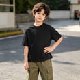thumbnail image 4 of Acaics Boys Short Sleeve T-Shirt, Kids Oversized Crew Neck Vintage Washed Soft Solid Color Casual Top, Fashion Street Outfit for Summer Daily Wear, 4 of 8