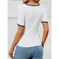 thumbnail image 3 of Women's Short Sleeve Crewneck Slim Fit T Shirt Summer Basic Casual Color Block Tee Tops, 3 of 6