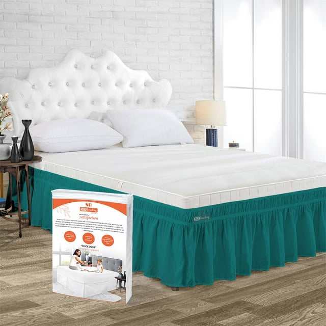 SGI Bedding 18 Inch Drop Length Wyoming King Size Teal Solid Bed Skirt Wrap Around Microfiber Made