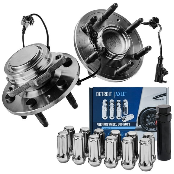 Detroit Axle - Front Wheel Bearing Hubs Kit for Cadillac Escalade ESV Chevy Avalanche Tahoe Silverado GMC Sierra Yukon XL 1500, 2 Wheel Bearing and Hubs 12 Wheel Lug Nuts 1 Socket Key