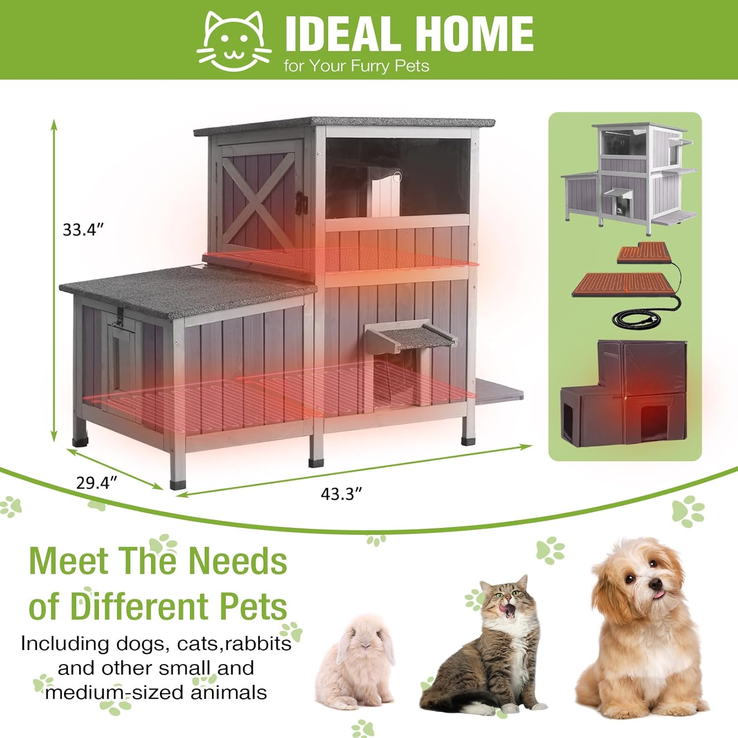 Aivituvin Heated Cat House for Outside Indestructible Outdoor Cat House Insulated Large Weatherproof Feral Cat Shelter with Heating Pad, Insulated Thermal Liner for 1-5 Barn Cats (Winter-Ready)