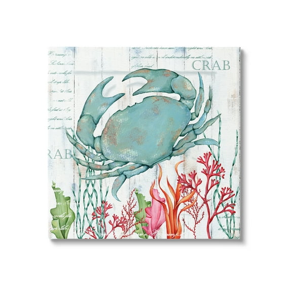 Stupell Industries Rustic Crab & Coral Animals & Insects Painting Gallery Wrapped Canvas Print Wall Art, 17 x 17