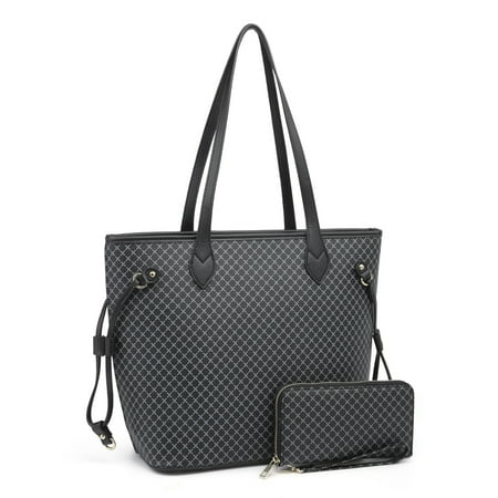 - Satchel Purses and Handbags for Women, POPPY Plaid Shoulder Tote Bags Wallets Top Handle Messenger Hobo 2pcs Set, Black
