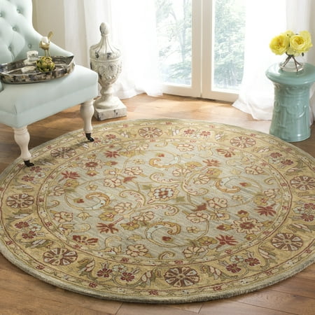 SAFAVIEH Classic Simonette Floral Wool Area Rug Light Green/Gold 6 x 6 Round