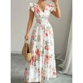 thumbnail image 5 of Elegant Womens Floral Print Hem Long Maxi Dress Summer Casual Boho Chic Beach Party Evening Gown White XXL, 5 of 9
