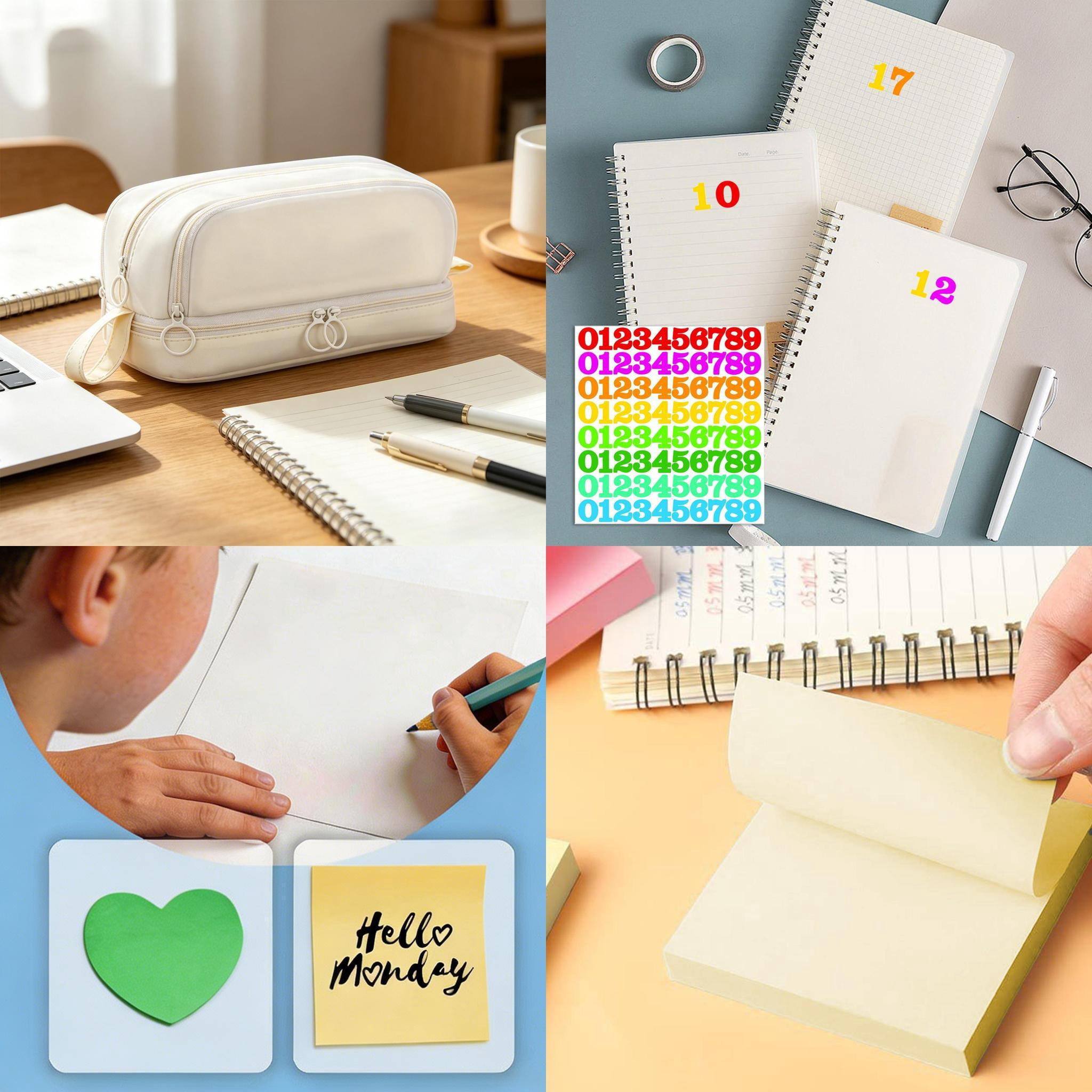 FEOLGEHLY 12PCS Stationery Set Pencil Cases with Double Zippers, Ruler Compass Pencil Watercolour Pen Sticky Note Pencil Sharpener Quick Drying Pen, Portable Durable for Office Travel