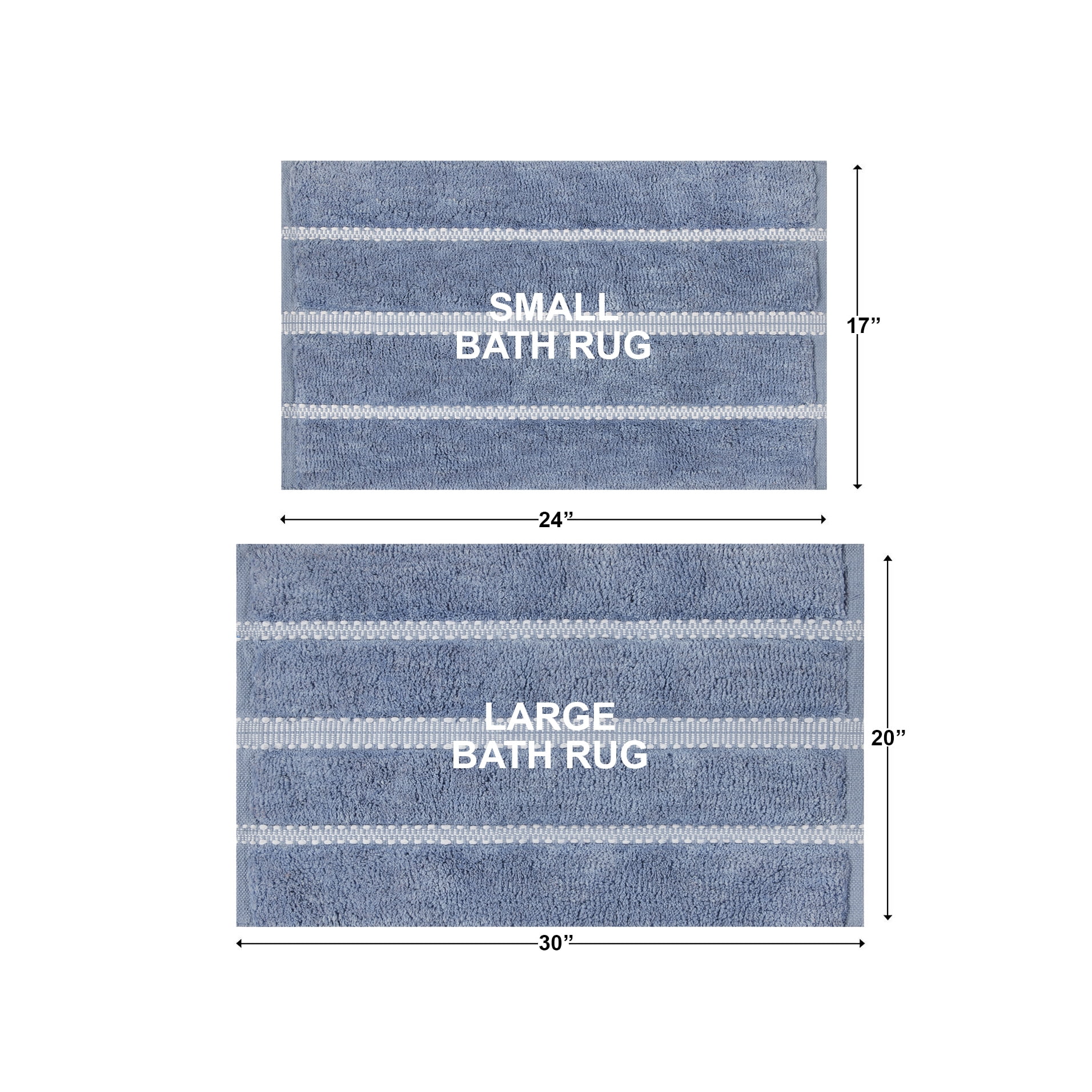 Better Homes & Gardens Atlas Stripe 2 Piece Bath Rug Set, Blue Silver, 17" x 24" & 20" x 30"
