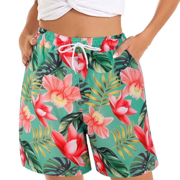 Shorts for Women Comfortable Beach Shorts Elastic Waist Print with 2 Pockets Womens Shorts Casual