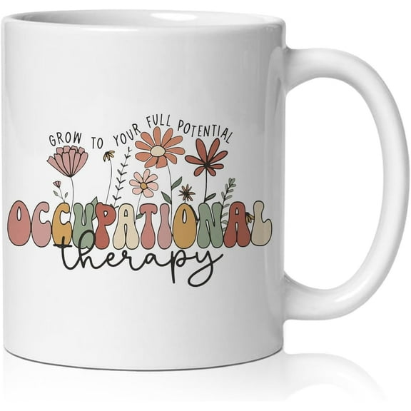 Occupational Therapy Gifts Coffee Mug, OT Occupational Therapist Gifts, Floral Mental Health Therapy Ceramic Coffee Tea Cup Mug 11oz