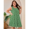 thumbnail image 5 of SHOWMALL Plus Size Sleeveless Summer Dress for Women, Perfect Mother's Day Gift, Green Ditsy Floral 2X Casual Pleated Dress with Pockets for Party & Graduation, 5 of 7