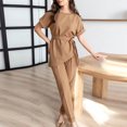 thumbnail image 2 of Birdeem Printemps et Été Femmes Élégant Bandage Uni Décontracté Manches Courtes Col Rond Blouses Hauts Ensembles Pantalons Longs, 2 of 12