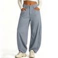 thumbnail image 6 of TEAJOPSUU Womens Baggy Wide Leg Pants High Waist Trousers with Pockets Button Fly Casual Loose Streetwear Pants Gray, 6 of 7