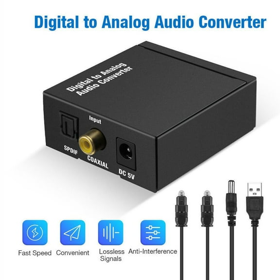 Optical Coaxial Toslink Digital to Analog Audio Converter Adapter RCA 3.5mm L/R Black
