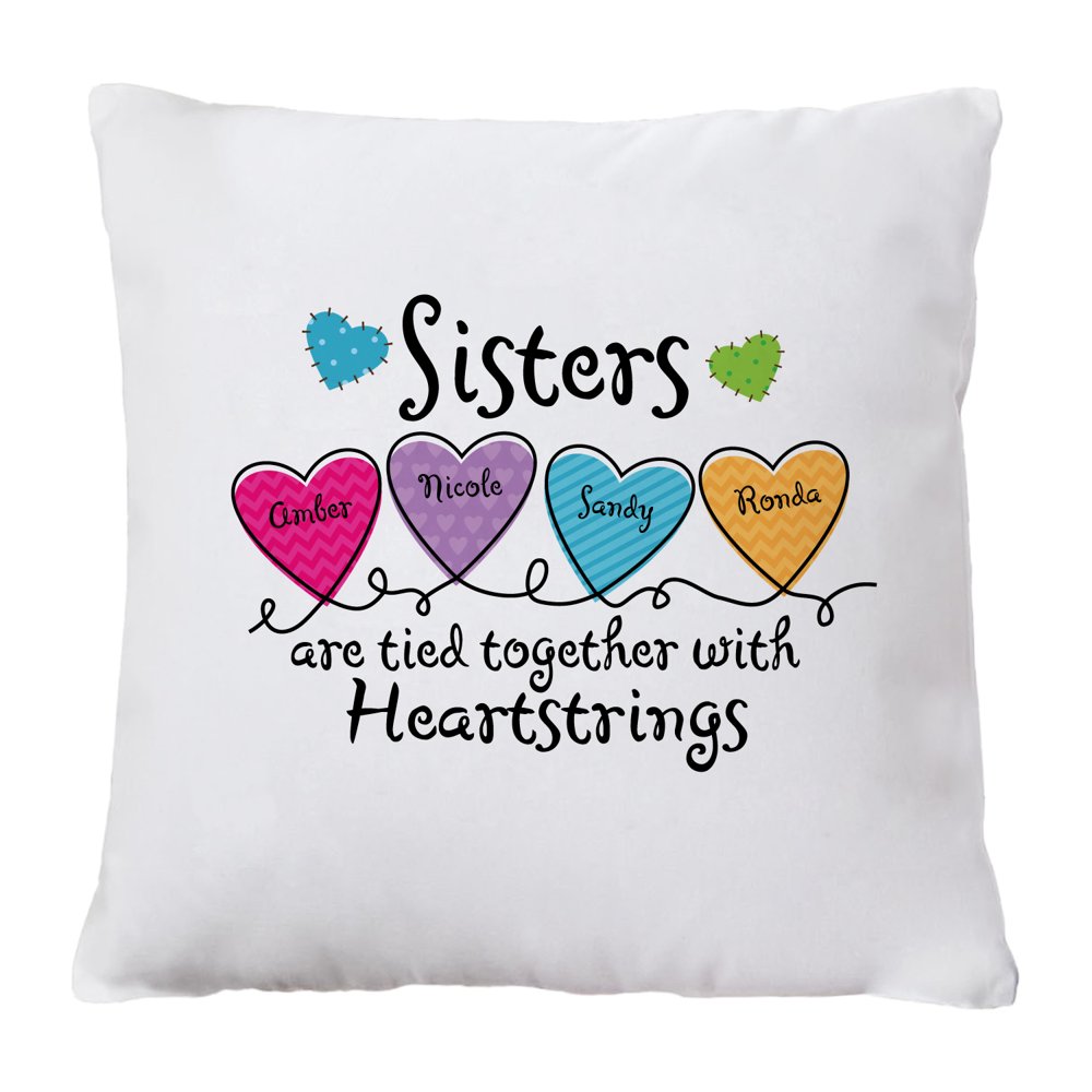 Personalized Sisters Heartstrings Throw Pillow