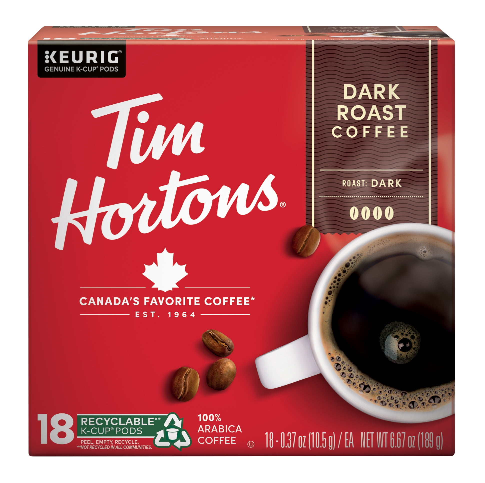 Tim Hortons Dark Roast KCup Coffee Pods for Keurig Brewers, Recyclable
