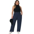 thumbnail image 3 of DARING DIVA Women's Plus Palazzo Stretchy High Waisted Wide Leg Pants 1X Navy Blue, 3 of 6